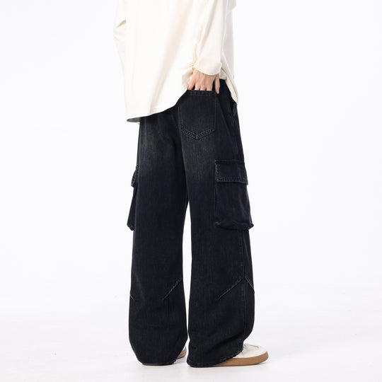 Herren Weite Cargo-Denimhose mit Tunnelzug, Used‑Waschung und Oversize‑Passform Shop Nory