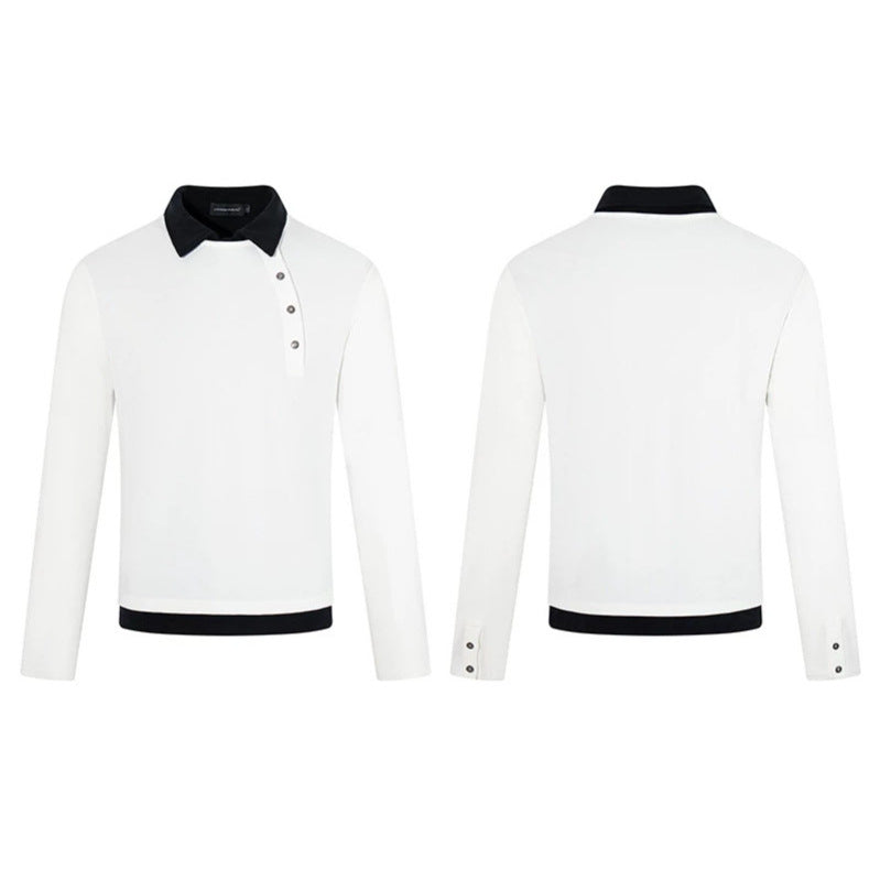 Herren Langarm-Poloshirt mit asymmetrischer Knopfleiste und kontrastierendem Kragen Shop Nory