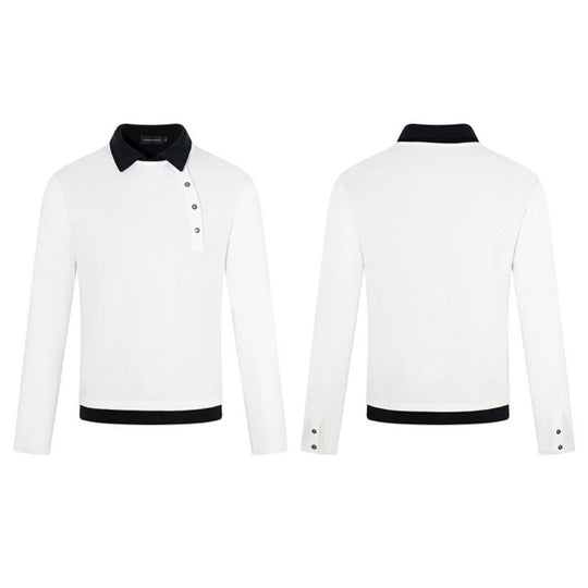 Herren Langarm-Poloshirt mit asymmetrischer Knopfleiste und kontrastierendem Kragen Shop Nory