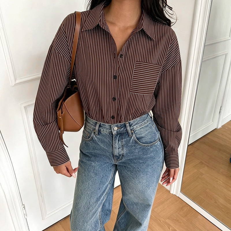 Damen Oversize-Hemdbluse aus Viskose mit feinem Nadelstreifen und Brusttasche Shop Nory