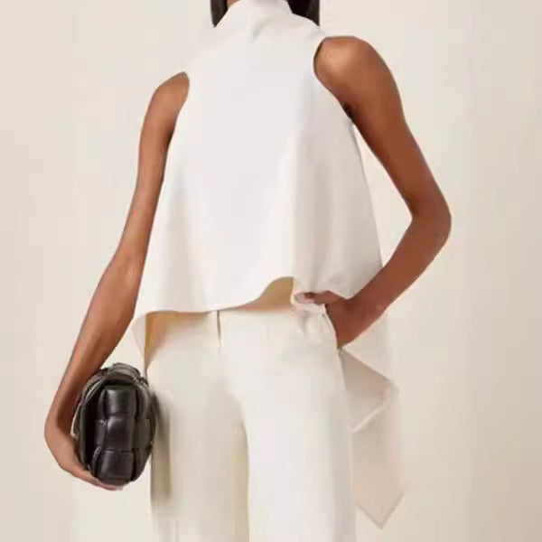 Damen ärmelloses Tunika mit asymmetrischem Schnitt und elegantem Kragen
