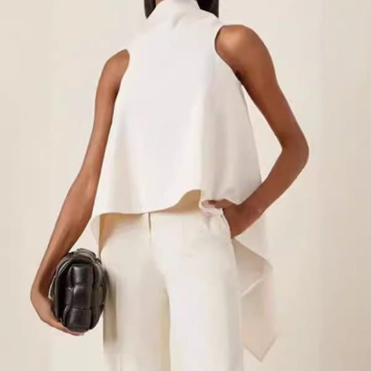 Damen ärmelloses Tunika mit asymmetrischem Schnitt und elegantem Kragen