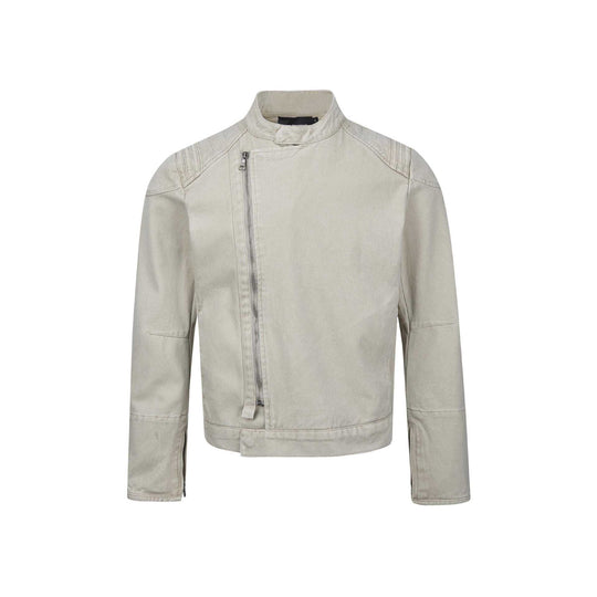 Herren Kurz geschnittener asymmetrischer Canvas-Bikerblouson mit Funnelkragen und Reißverschluss-Detail Shop Nory