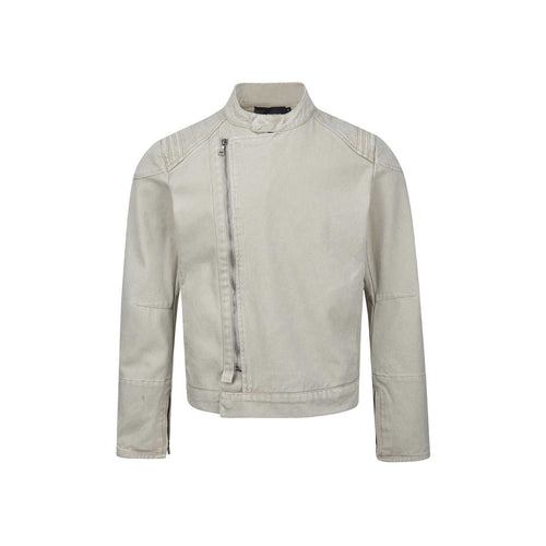 Herren Kurz geschnittener asymmetrischer Canvas-Bikerblouson mit Funnelkragen und Reißverschluss-Detail Shop Nory