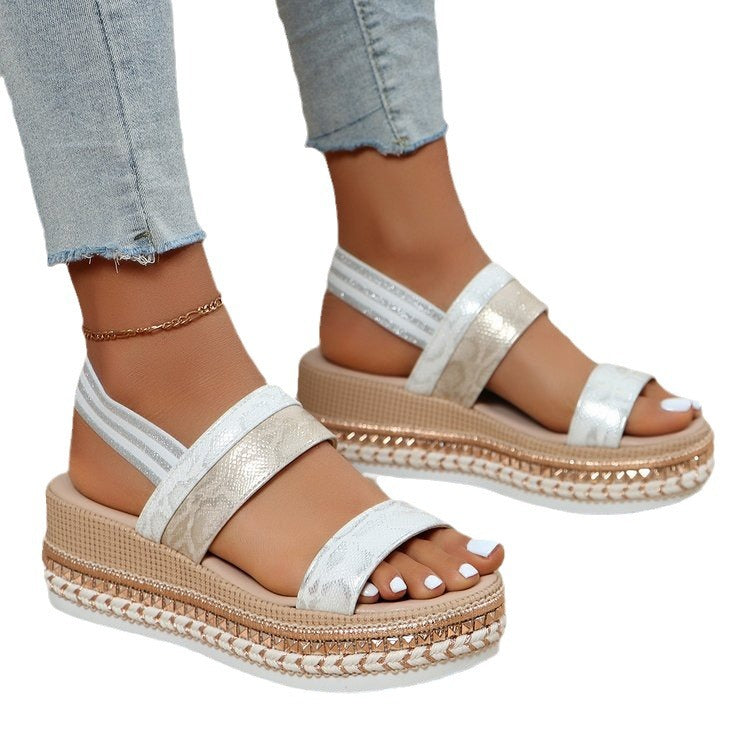 Damen Wedge-Sandaletten mit modischem Glitzer-Riemen und ergonomischem Fußbett Shopnory