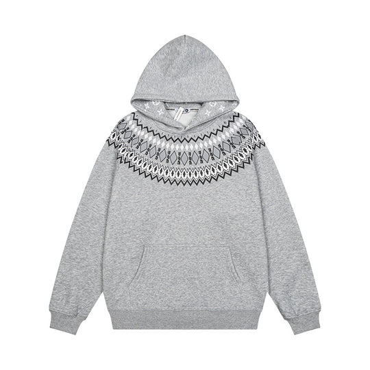 Unisex Oversize Kapuzenpullover mit nordischem Rundpasse-Jacquard, Kängurutasche und Rippbündchen Shop Nory