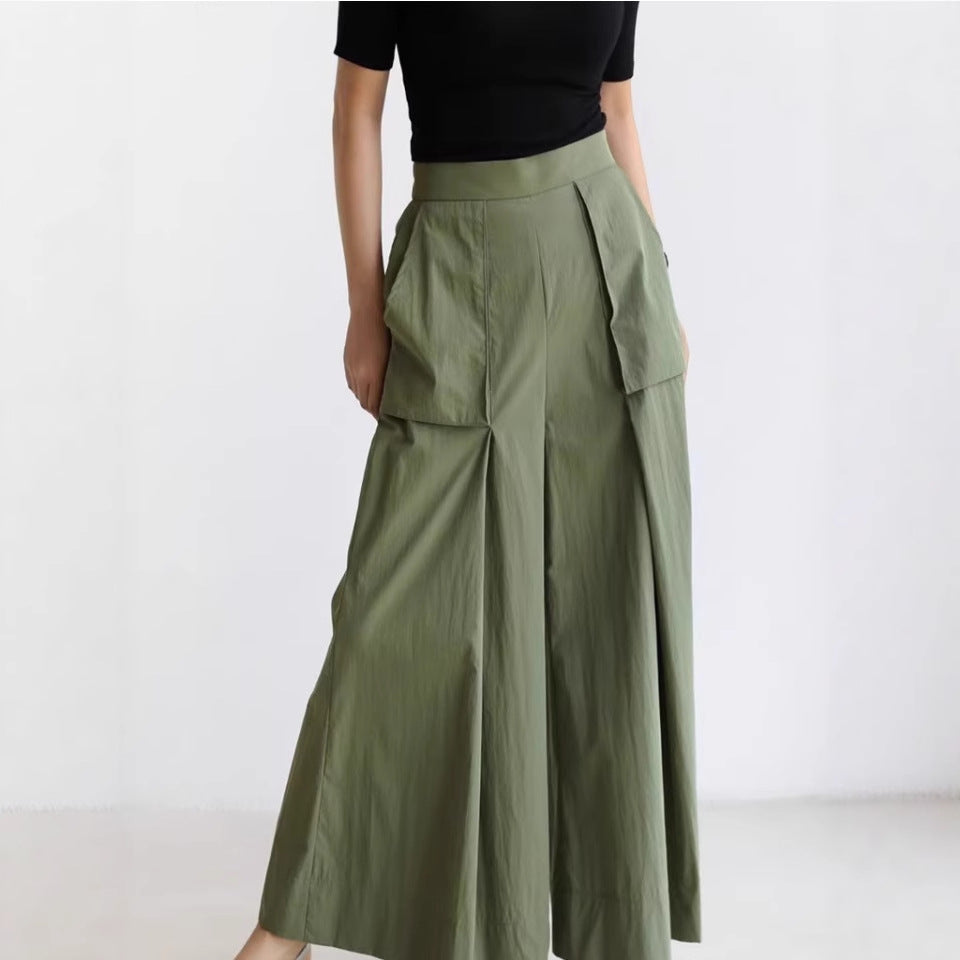 Damen Weite Palazzo-Hose mit hoher Taille, Cargo-Taschen und plisseeartiger Faltenlegung Shop Nory