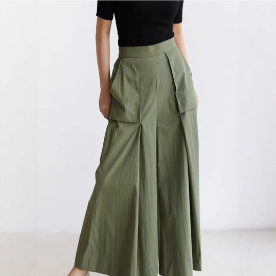 Damen Weite Palazzo-Hose mit hoher Taille, Cargo-Taschen und plisseeartiger Faltenlegung Shop Nory