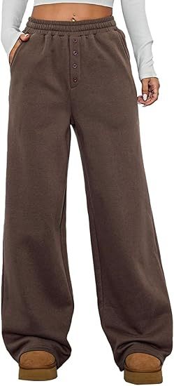 Damen Kuschelige Fleece-Sweatpants mit weitem Bein und hohem Elastikbund Shop Nory