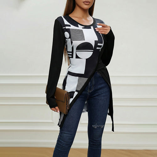 Damen Asymmetrisches Langarmoberteil mit geometrischem Muster Shop Nory