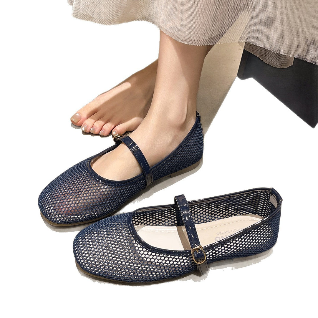 Damen Bequeme Mesh-Ballerinas mit verstellbarem Riemchen