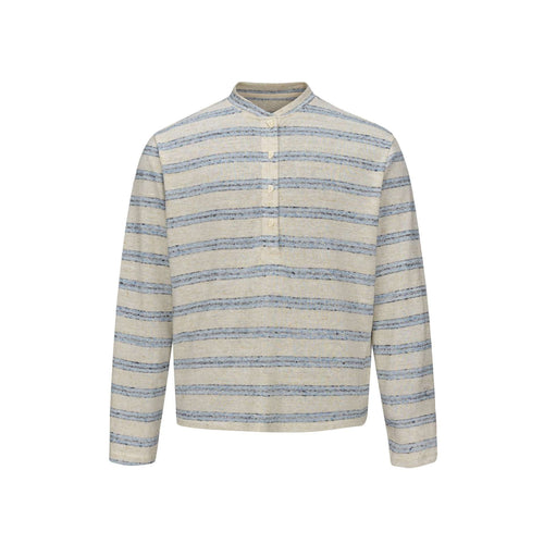 Herren Gestreiftes Feinstrick-Henley mit Stehkragen und durchgehender Knopfleiste Shop Nory