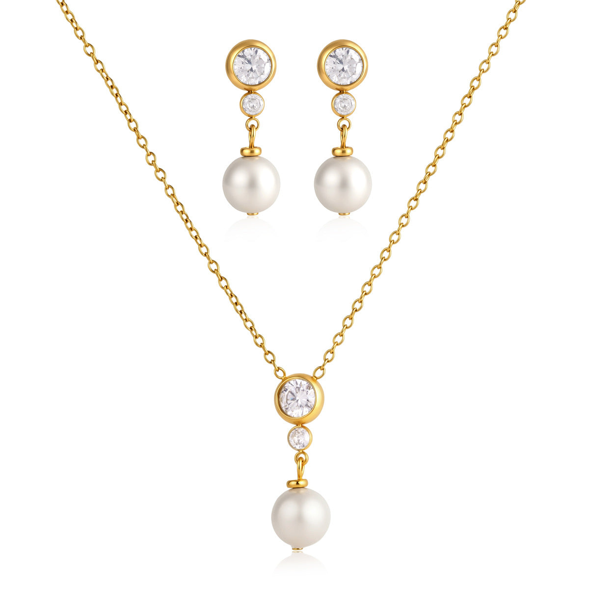 Damen Elegante Halskette mit Zirkonia und Perlenanhänger Shop Nory