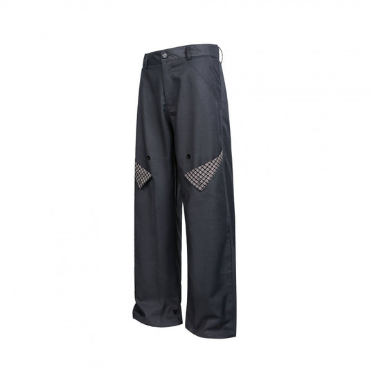 Damen Weite Cargo‑Hose mit Karomuster‑Einsätzen und dekorativen Knopfleisten Shop Nory