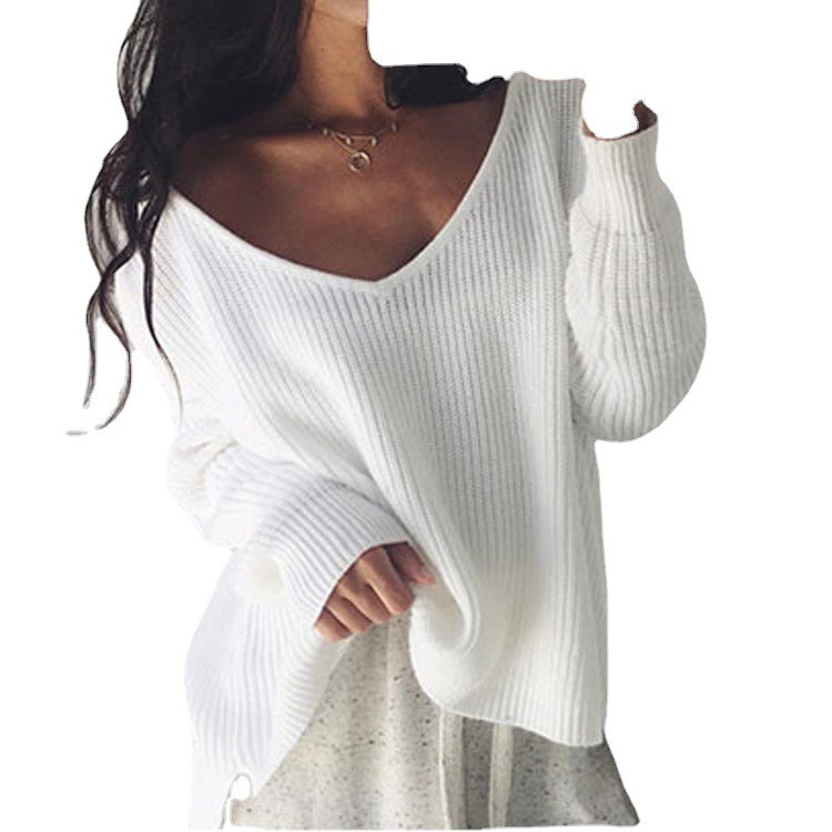 Damen lässiger Oversized Pullover mit asymmetrischem Schnitt und tiefem Rundhalsausschnitt