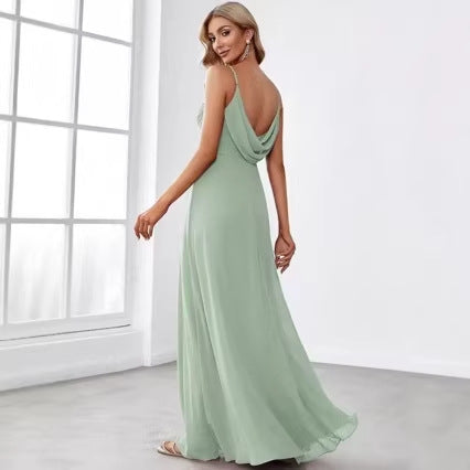 Damen Chiffon Maxikleid mit elegantem V-Ausschnitt und gerafftem Oberteil Shopnory