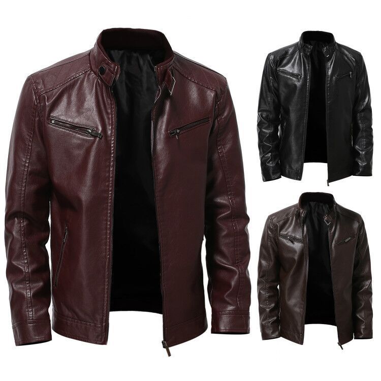 Herren stylische Kunstleder-Motorradjacke im Biker-Stil