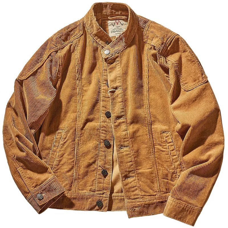 Herren Kurz geschnittene Kordjacke im Worker‑Style mit Stehkragen und Druckknopfleiste Shop Nory