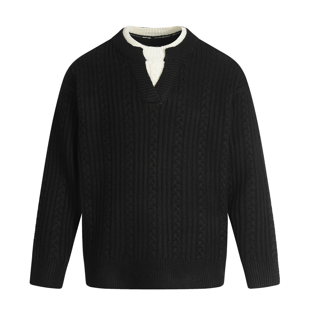 Herren Zopfmuster-Pullover mit V-Einsatz und doppeltem Rollkragen Shop Nory