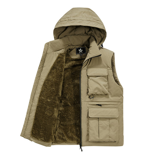 Herren Gefütterte Utility‑Weste mit Kapuze, Teddyfutter und Multifunktions‑Taschen Shop Nory
