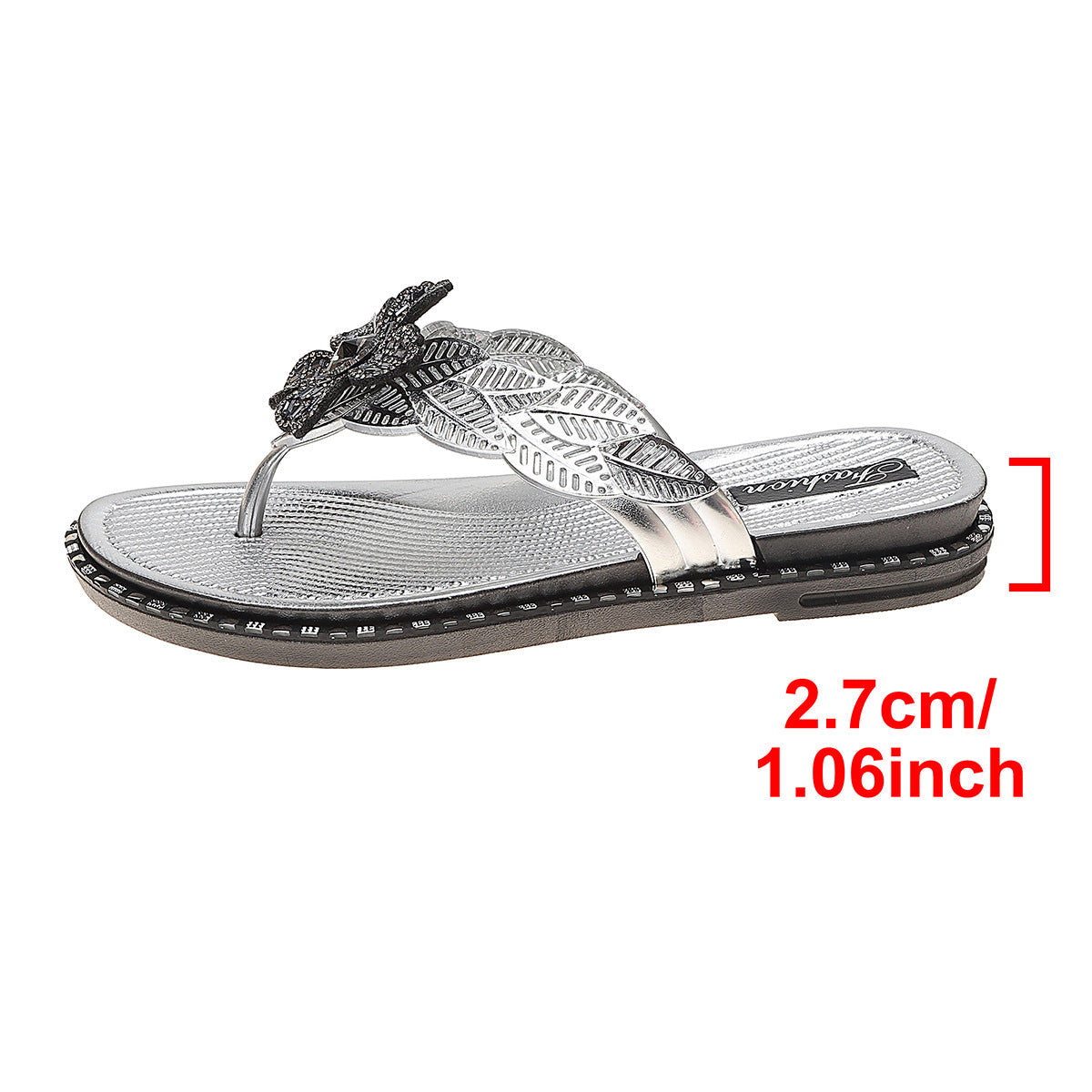 Damen modische Zehentrenner-Sandalen mit funkelndem Blumenschmuck