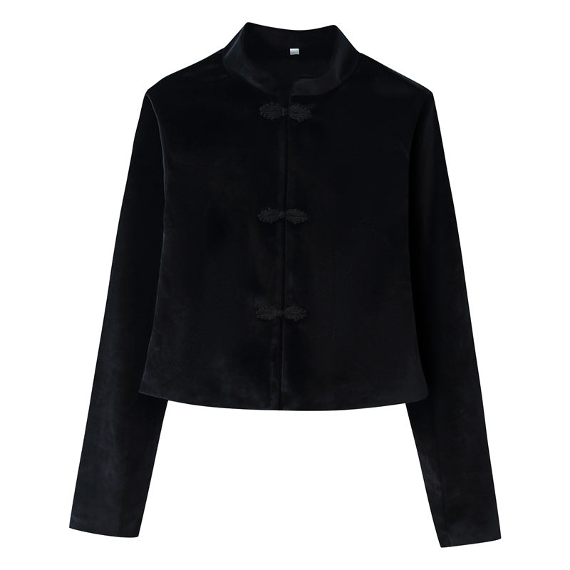 Damen Gekürzte taillierte Jacke mit Mandarinkragen und dekorativen Knebelverschlüssen Shop Nory