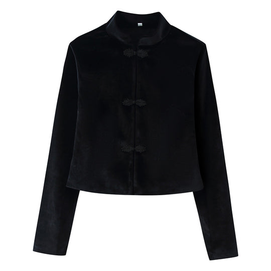 Damen Gekürzte taillierte Jacke mit Mandarinkragen und dekorativen Knebelverschlüssen Shop Nory