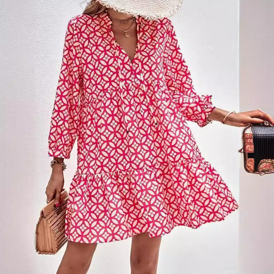 Damen Boho-Style Sommerkleid mit fließendem Schnitt und Rüschendetails Shopnory