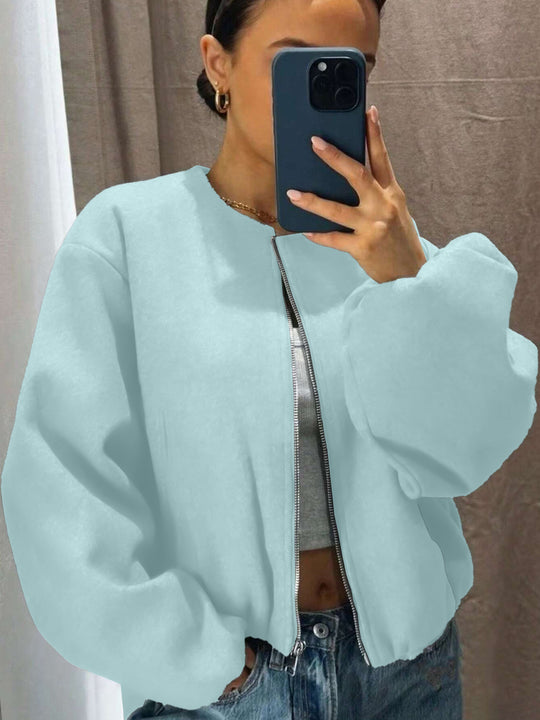 Damen Weitgeschnittene Bomberjacke mit Reißverschluss und Volumenärmeln Shop Nory