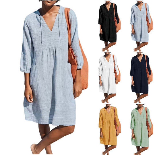 Damen lässiges Sommerkleid mit Kapuze und Taschen