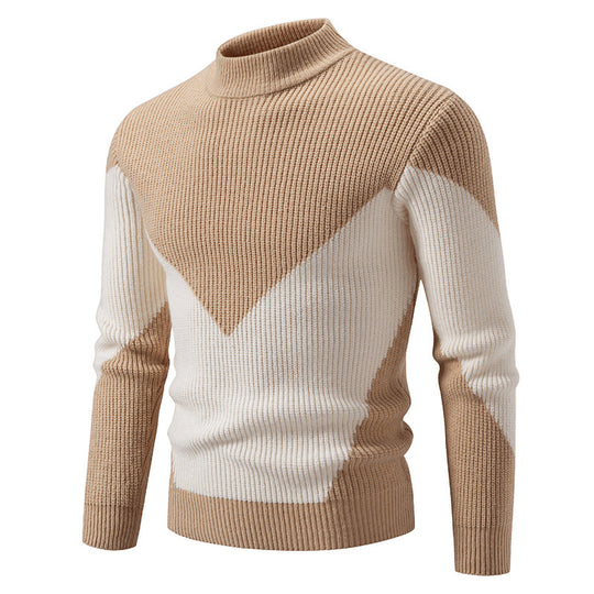 Herren gerippter Feinstrickpullover mit Stehkragen und kontrast-Blockdesign Shop Nory