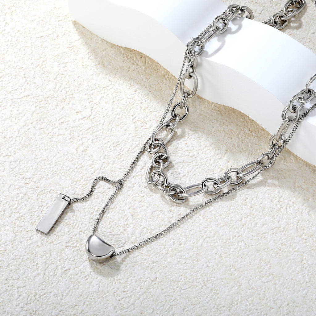 Damen mehrschichtige Halskette mit rundem und rechteckigem Anhänger aus hochwertigem Edelstahl Shop Nory