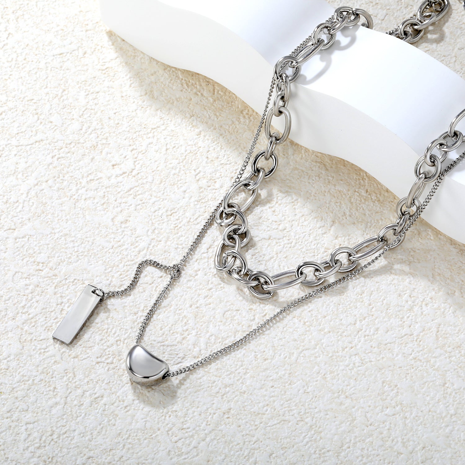 Damen mehrschichtige Halskette mit rundem und rechteckigem Anhänger aus hochwertigem Edelstahl Shop Nory