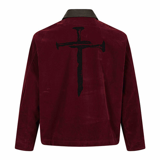 Herren Samt‑Blousonjacke mit Kontrastkragen, Frontreißverschluss und Grafikprint Shop Nory