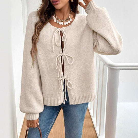 Damen Kurzcardigan mit Bindebändern, Oversize‑Silhouette und Ballonärmeln Shop Nory