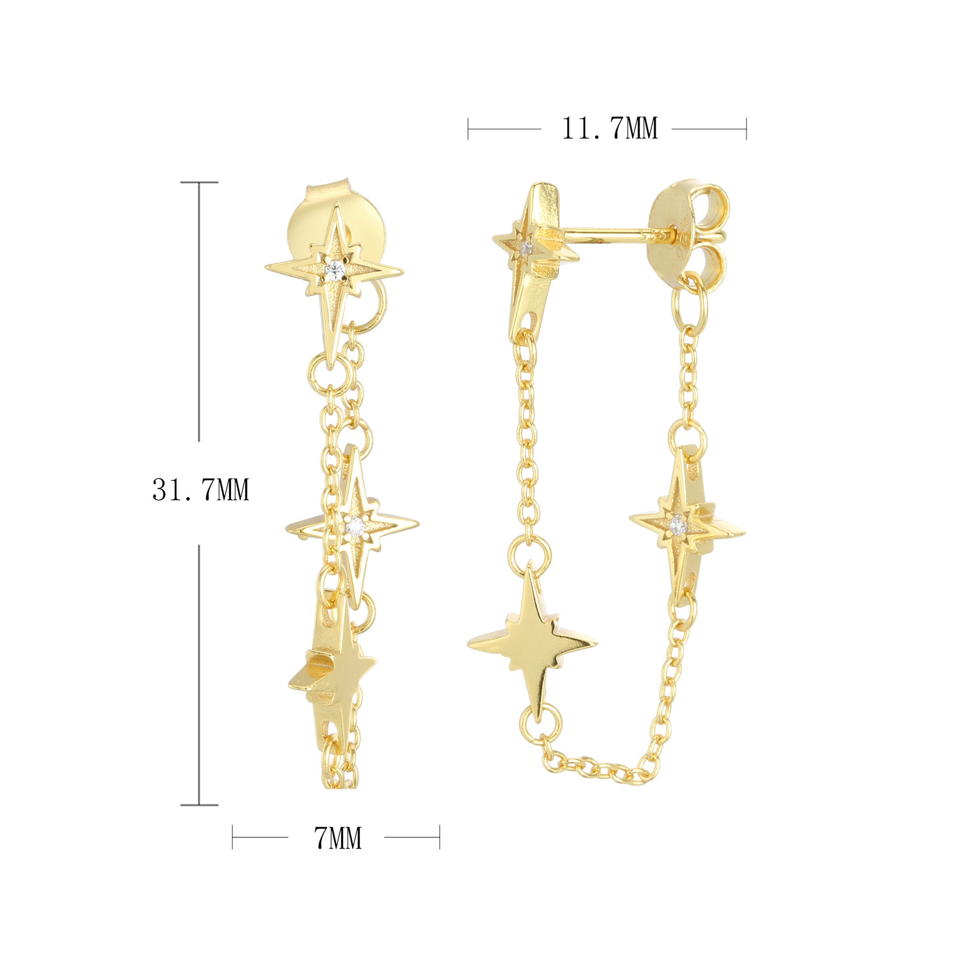 Damen Ohrringe mit funkelndem Sternendesign aus hochwertigem 925 Sterling Silber Shop Nory