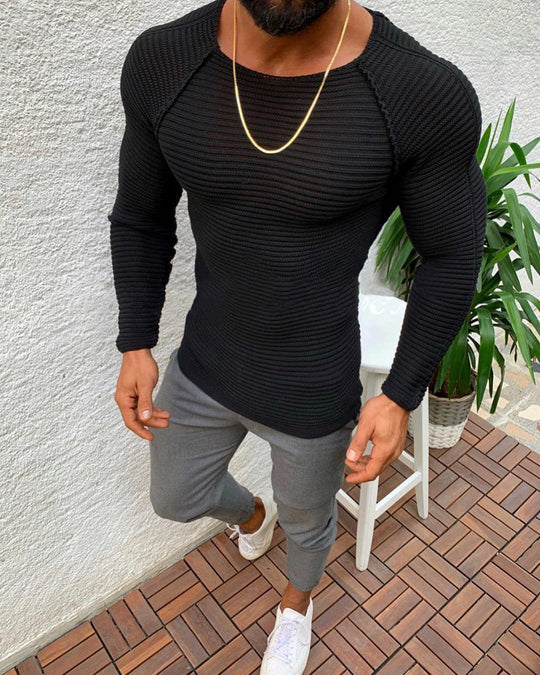 Herren Langarm Strickshirt mit eleganter Struktur