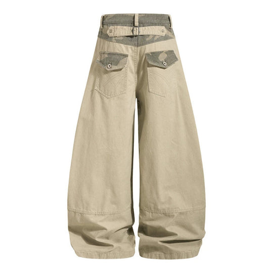 Damen weite Palazzohose aus Baumwolle mit Camouflage-Bund und Utility-Nähten Shop Nory
