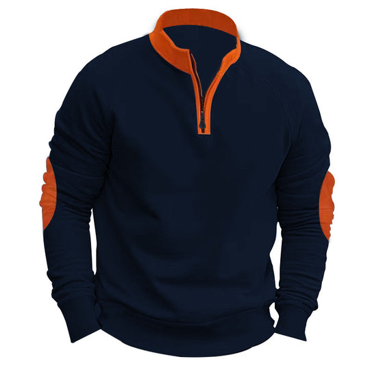 Herren nan Zip-Pullover mit Stehkragen, halbem Reißverschluss und verstärkten Ellbogenpatches Shop Nory