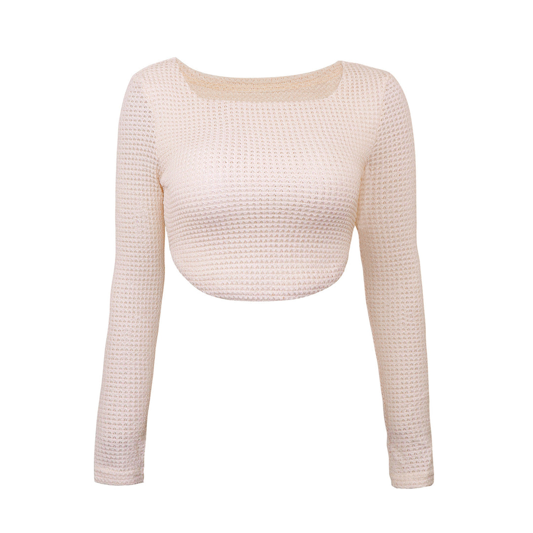 Damen Figurbetontes Cropped‑Waffel‑Stricktop mit U‑Boot‑Ausschnitt Shop Nory