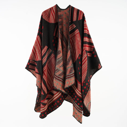 Damen Jacquard‑Ruana mit grafischem Muster und Kettelkante Shop Nory