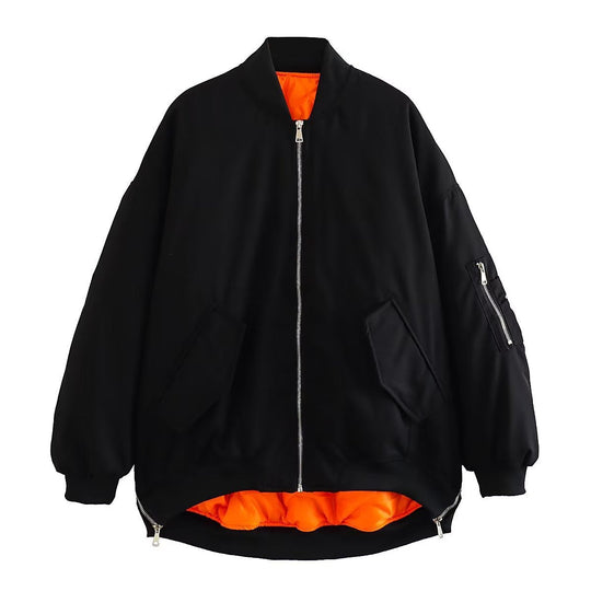 Damen lässige Bomberjacke mit elastischen Bündchen und praktischen Taschen Shopnory