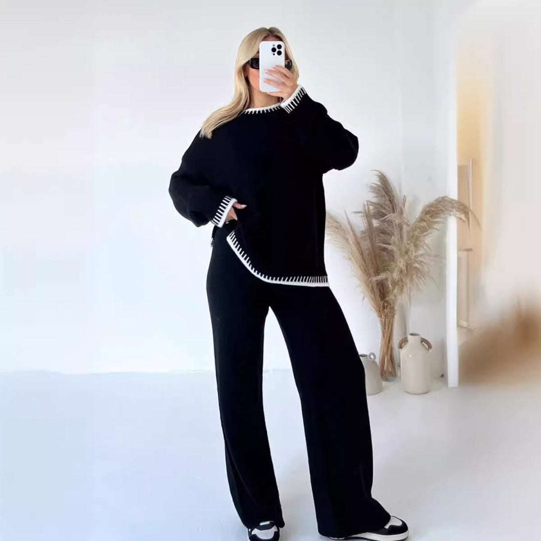 Damen nan lässiger Strick-Hausanzug mit Oversize-Pullover und weiter Strickhose Shop Nory