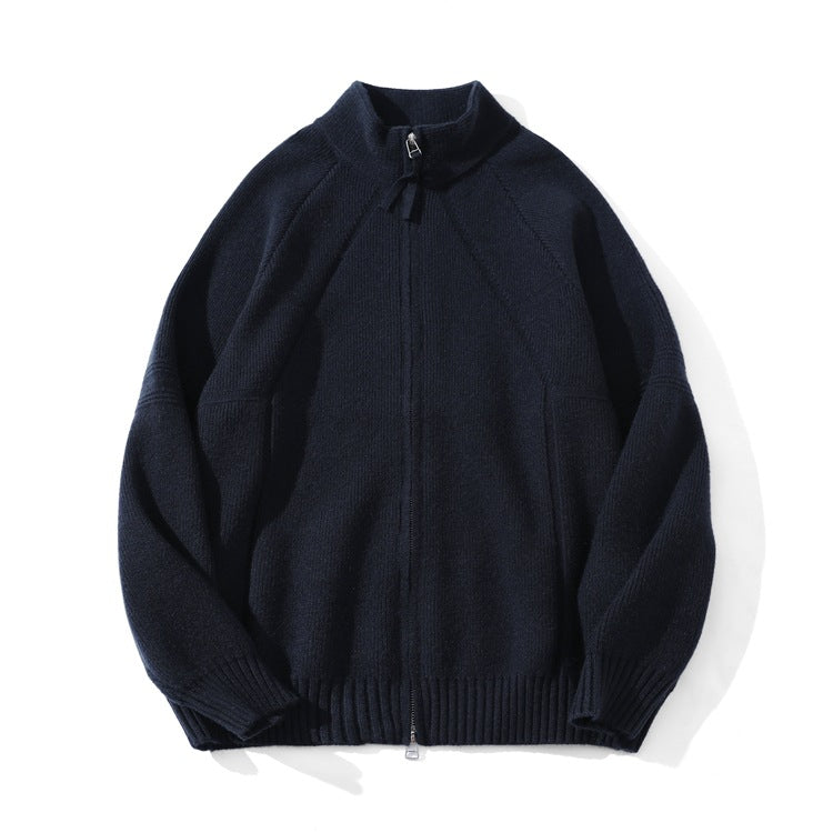 Unisex Grobgestrickte Zip-Strickjacke mit Stehkragen und Zweiwege-Reißverschluss Shop Nory