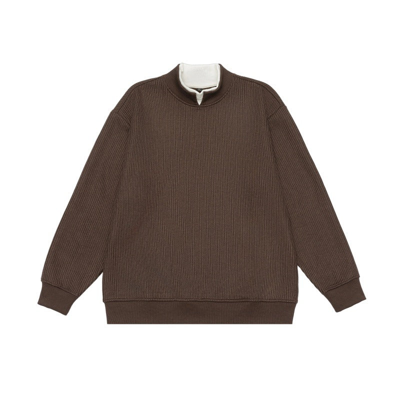 Unisex Feinstrukturiertes Mockneck-Sweatshirt mit Halbzip und eingearbeiteter Hemdblende Shop Nory