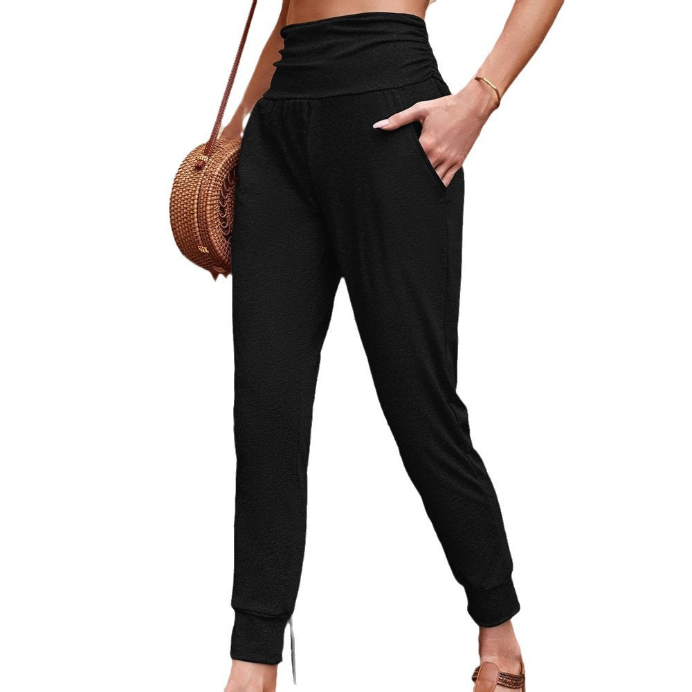 Damen Hochtaille Jogginghose mit breitem Bund, Eingrifftaschen und schlank zulaufendem Bein Shop Nory