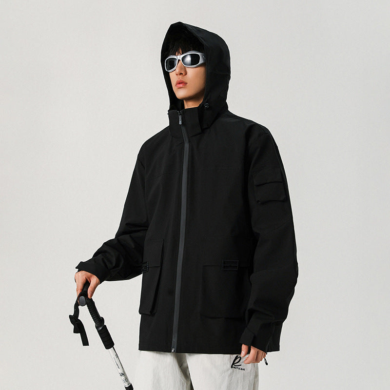 Herren Oversize Utility-Jacke mit technischer Softshell, Kapuze und Mehrfachtaschen Shop Nory