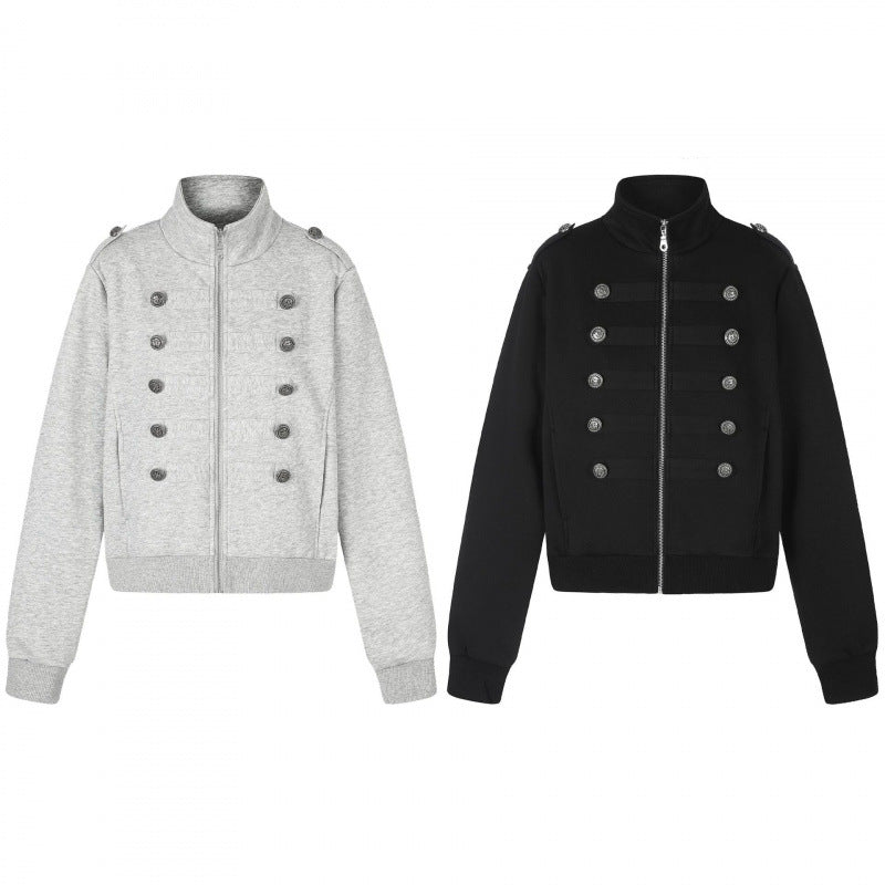 Unisex Sweatjacke im Military-Look mit doppelter Knopfleiste Shop Nory