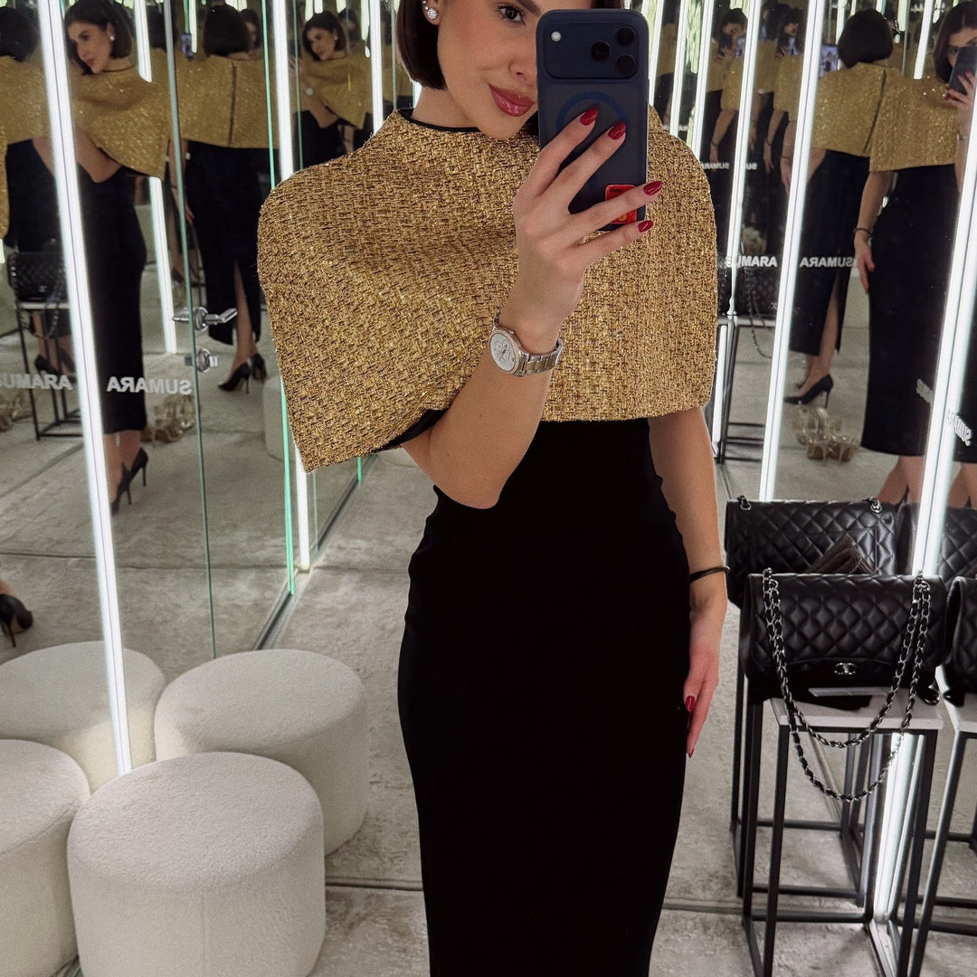 Damen Kurz-Capelet aus Bouclé-Tweed mit Stehkragen Shop Nory