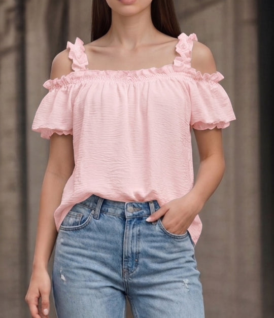 Damen Schulterfreies Crinkle-Top mit Smok-Bandeau, Rüschen‑Trägern und Flügelärmeln Shop Nory